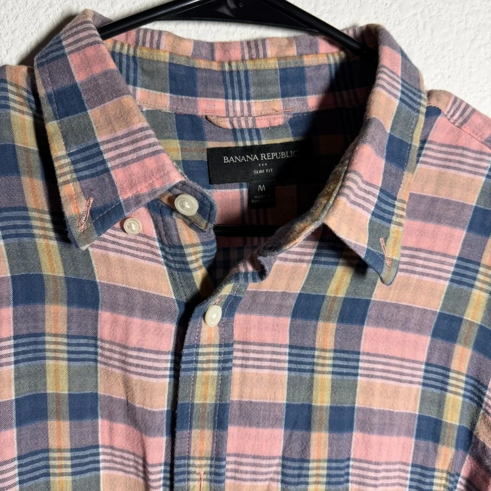 Banana Republic Flannel Shirt Mens Medium Multicolor Plaid Slim Fit‎ Button Down